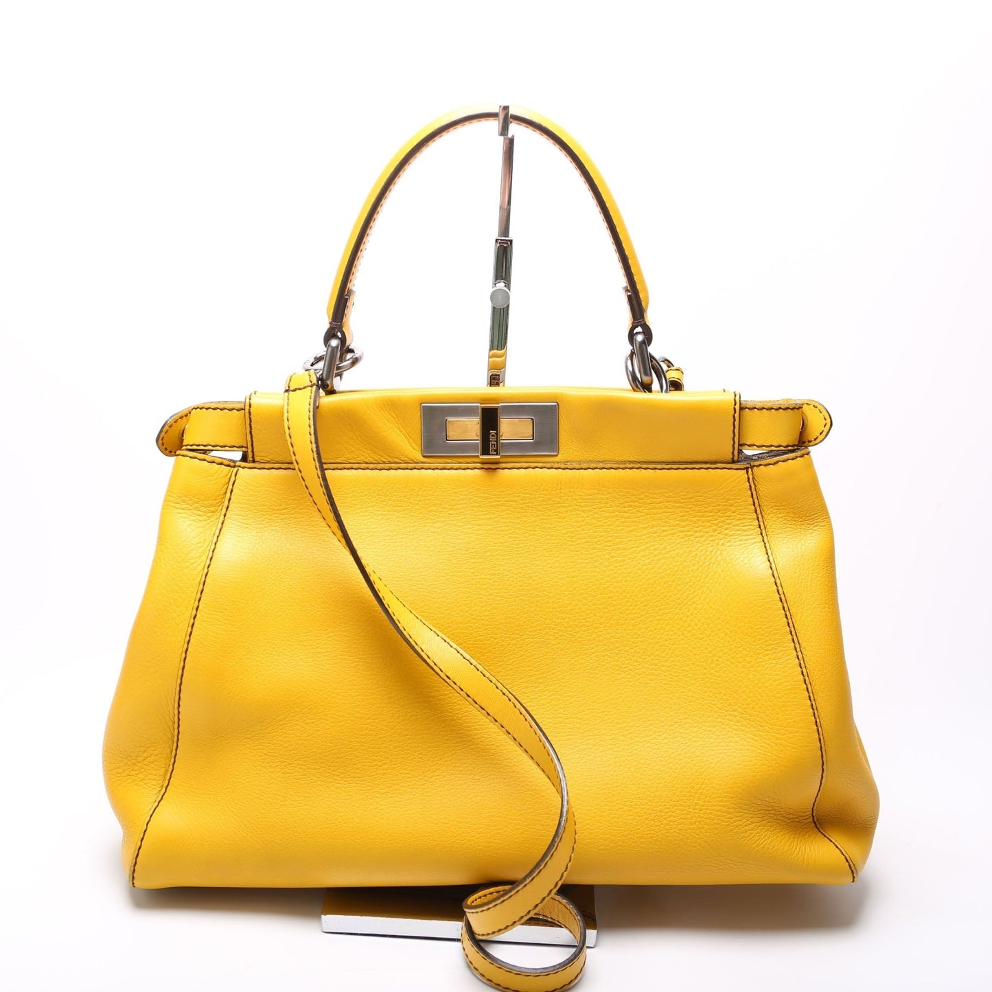 Fendi 8Bn210 Peekaboo Goatskin Bag Yellow Large Travel Bag