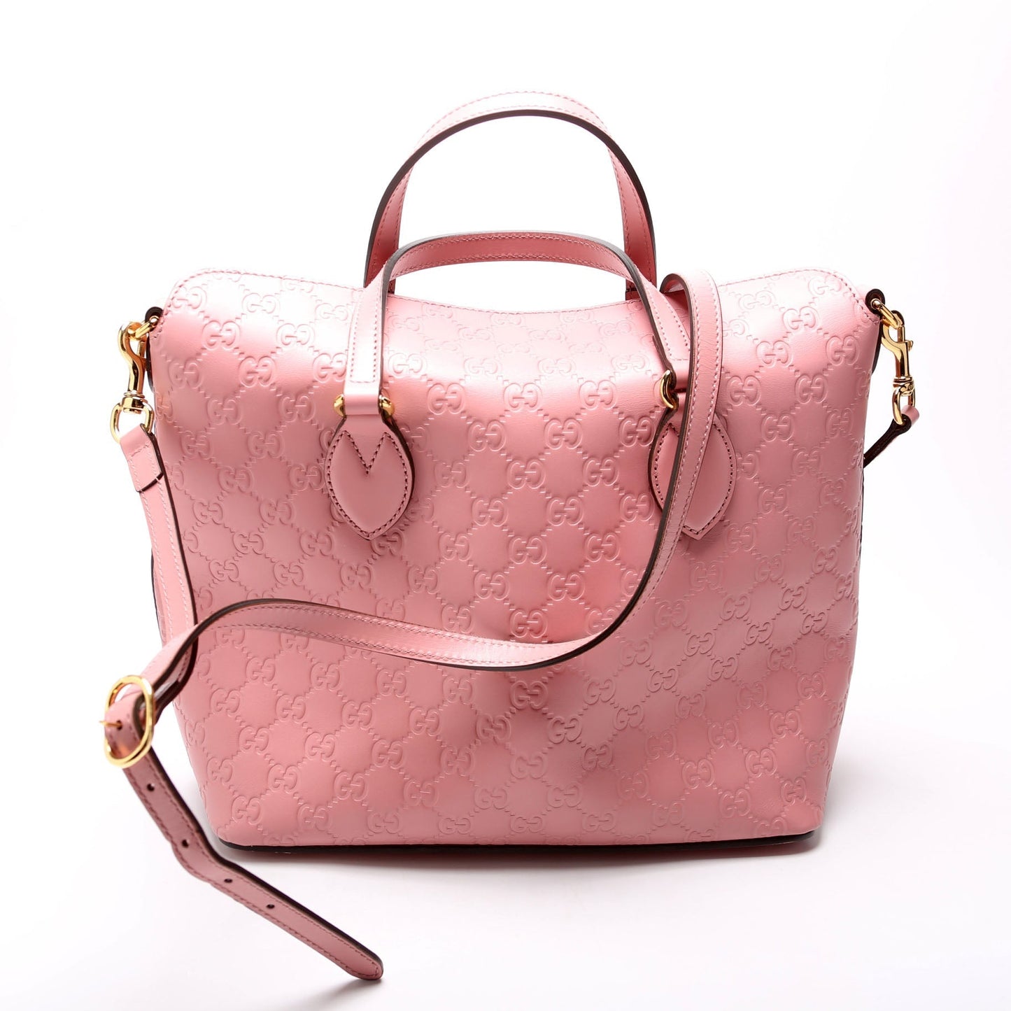 Gucci Signature Fold Over Leather Pink Tote Bag