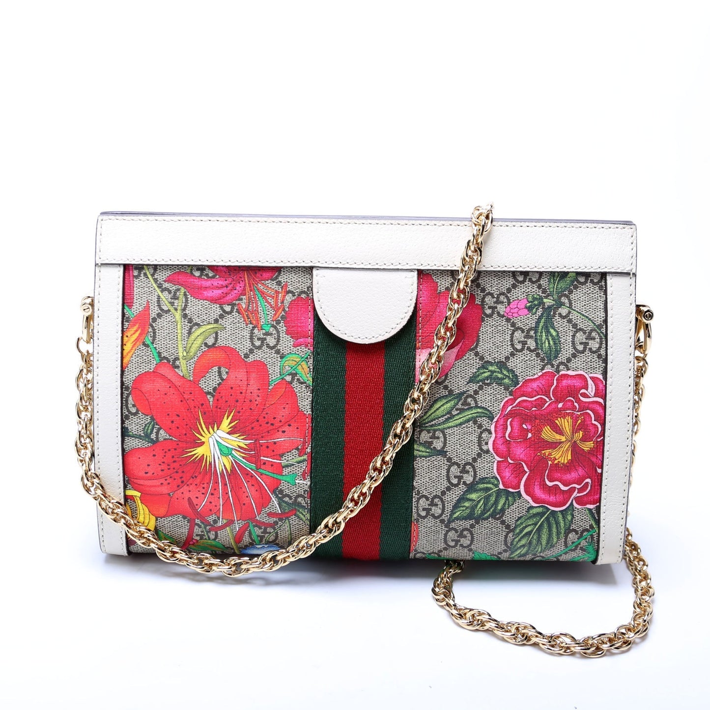 Gucci GG Supreme Flora Ophidia White Small Chain Handbag