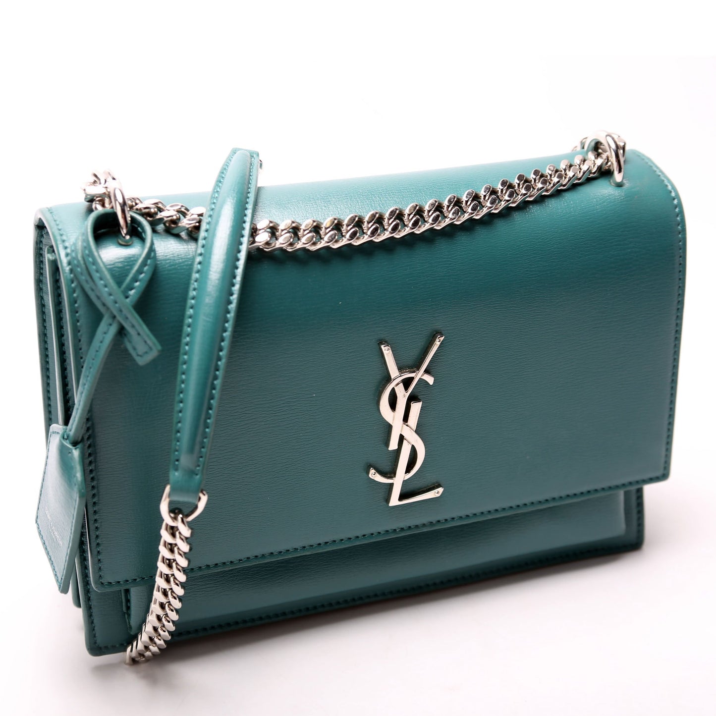 YSL Saint Laurent Sunset Smooth Teal Bag Leather Medium Travel Bag