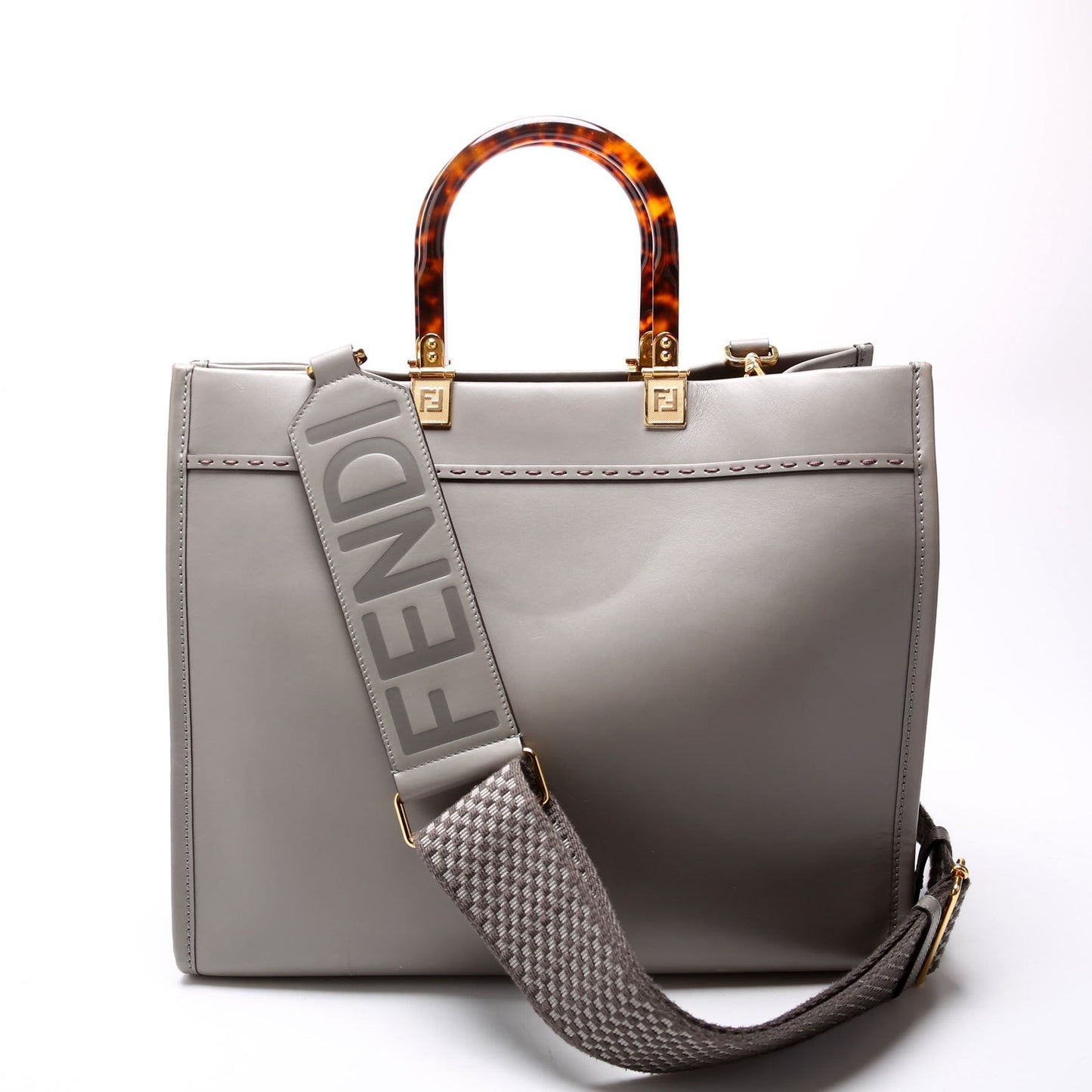 Fendi 8Bh386 Sunshine Shopper Bag Leather Gray Medium Travel Bag