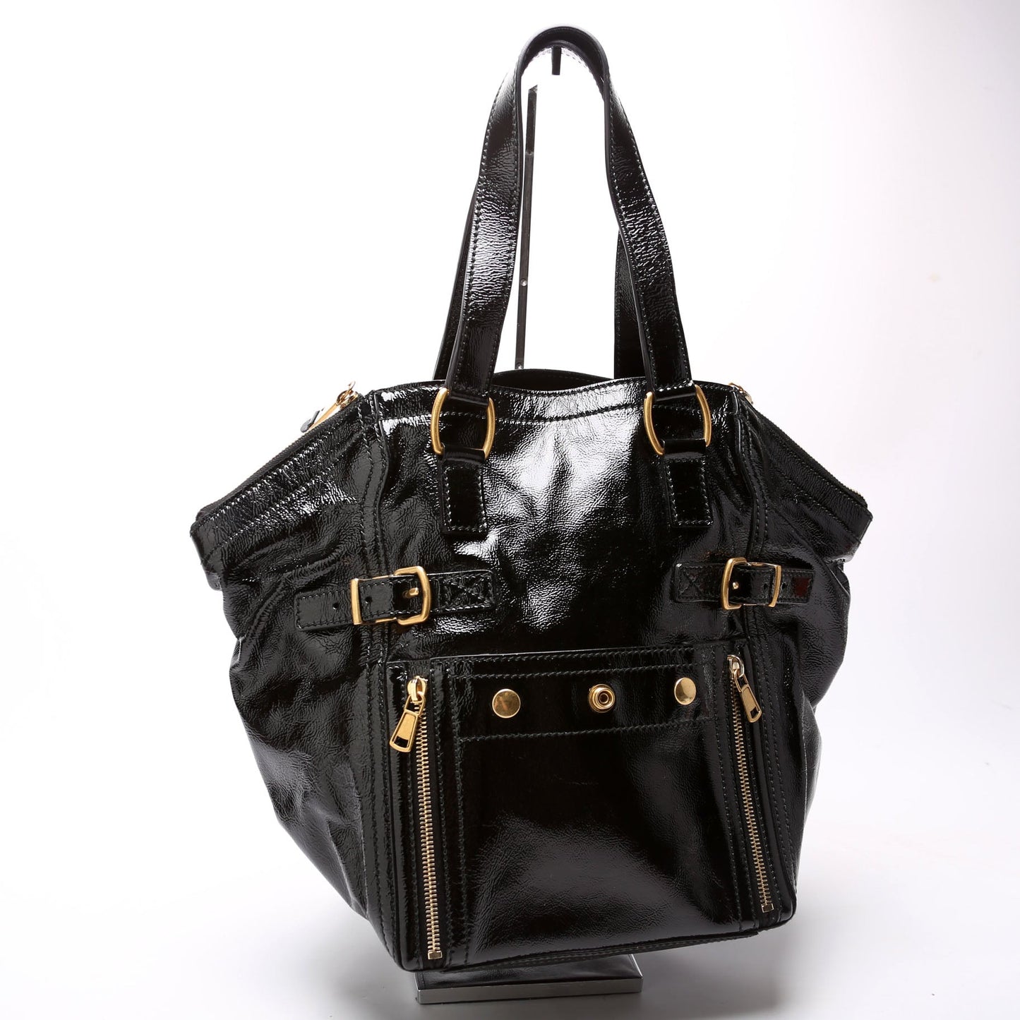 YSL Saint Laurent Saint Laurent Downtown Patent Tote Bag Leather Black