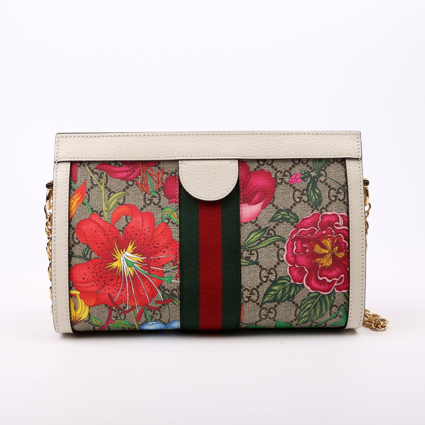 Gucci GG Supreme Flora Ophidia White Small Chain Travel Bag White 3
