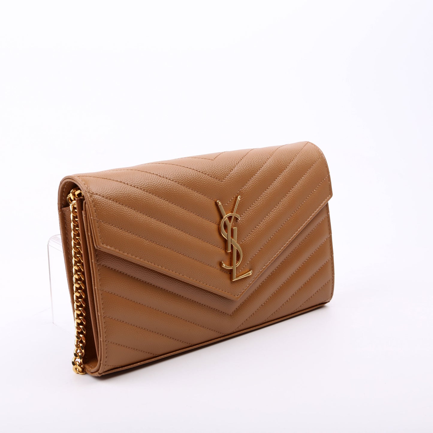 YSL Saint Laurent Saint Laurent Grain De Poudre Wallet Bag Brown Chain Travel Bag