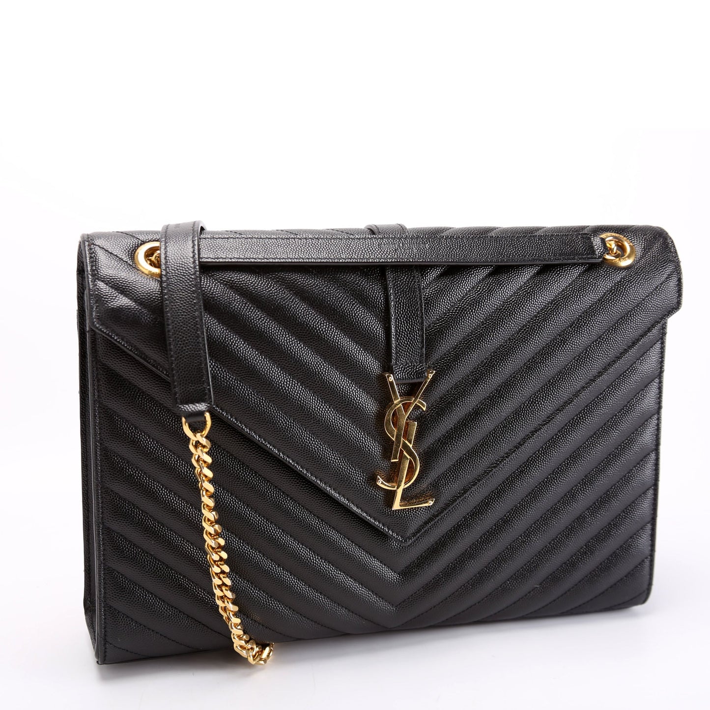 YSL Saint Laurent Envelope Chevron Bag Black Large Travel Bag