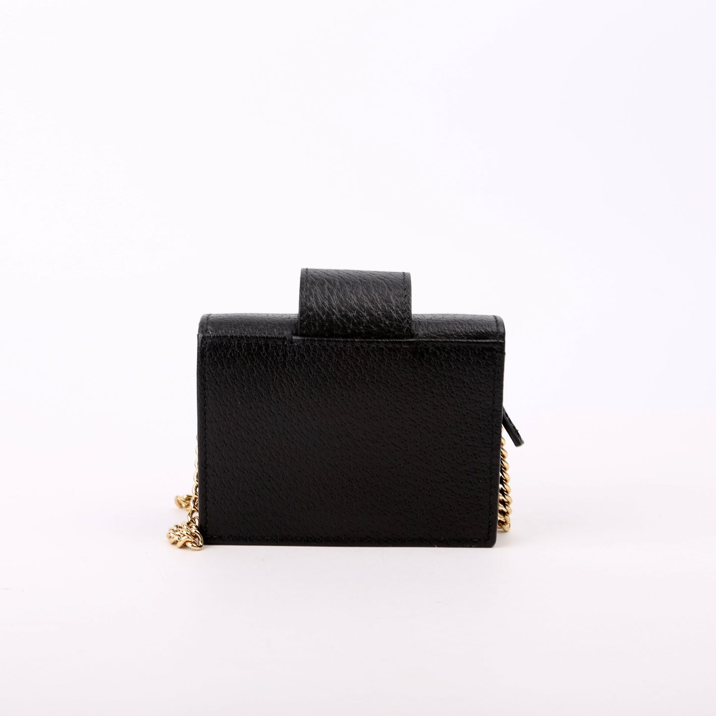 Gucci GG Enamel Lipstick Holder Calfskin Black Chain Wallet Case