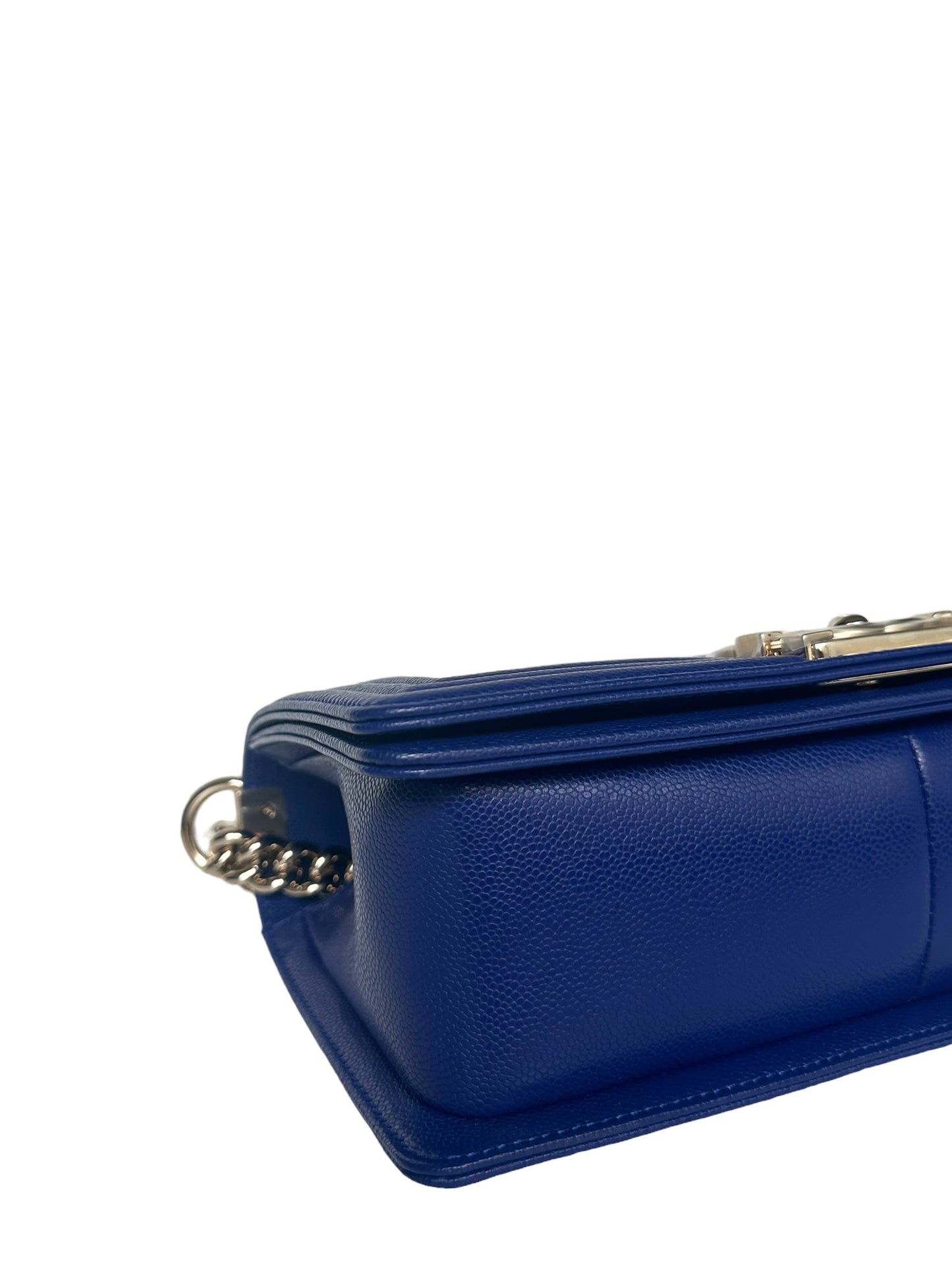 NEW Cobalt Blue Caviar Leather Quilted Medium Boy Bag Signature