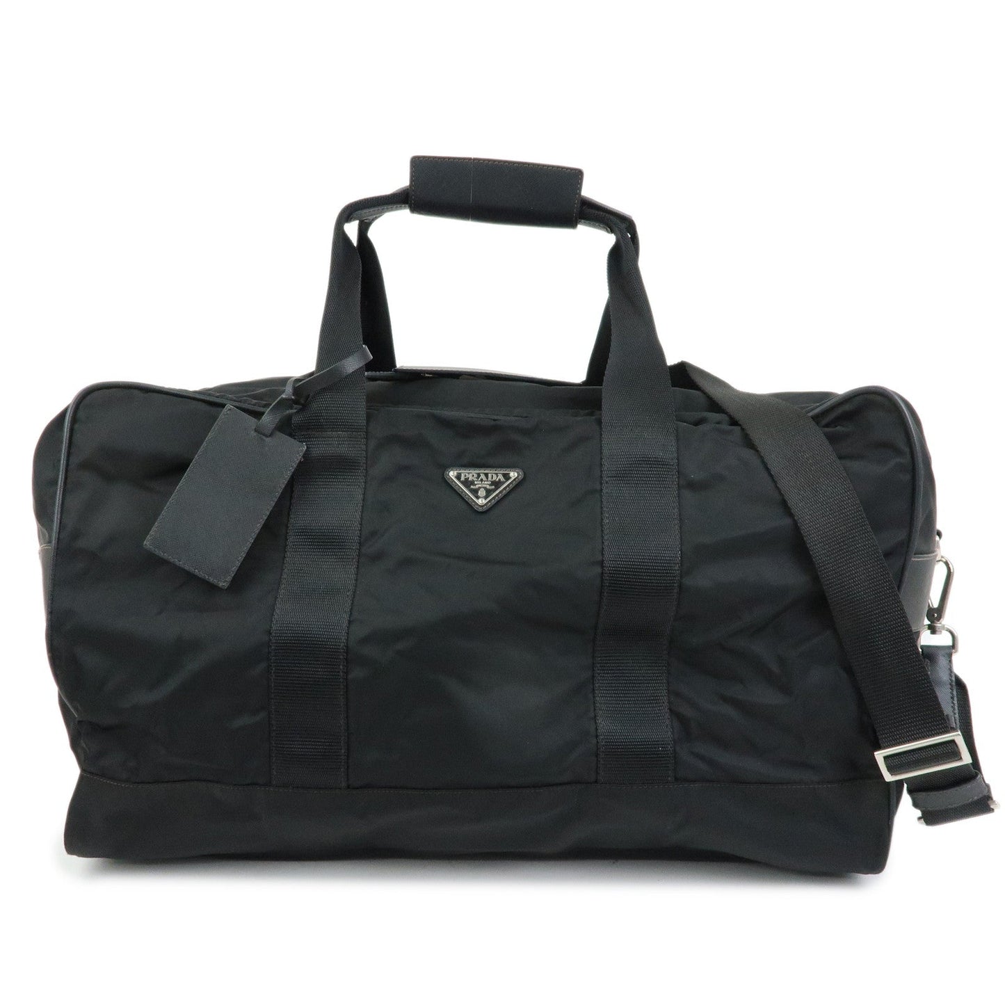Travel Bag Triangle Boston Bag Leather Nylon Black