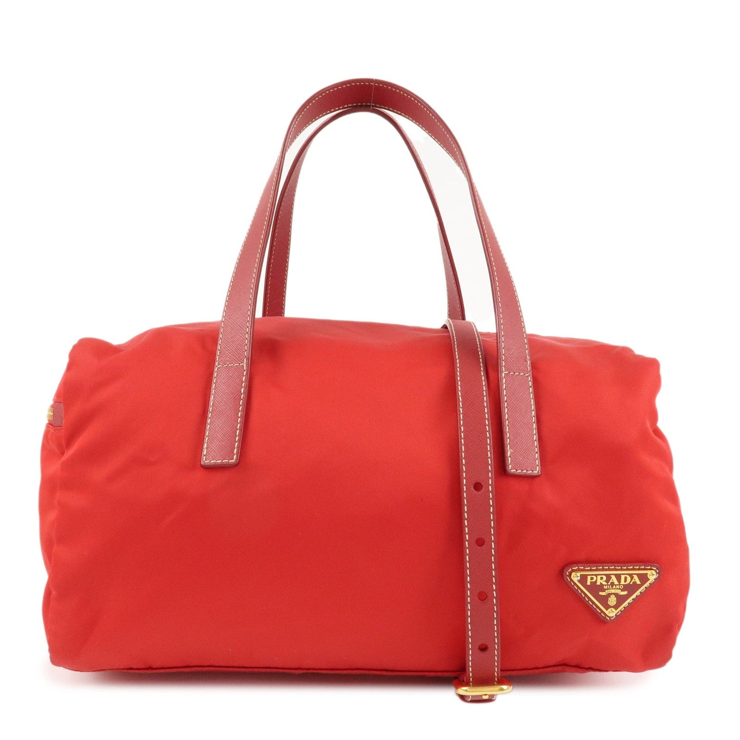 Shoulder Bag Triangle 2Way Hand Bag d Leather Nylon Red