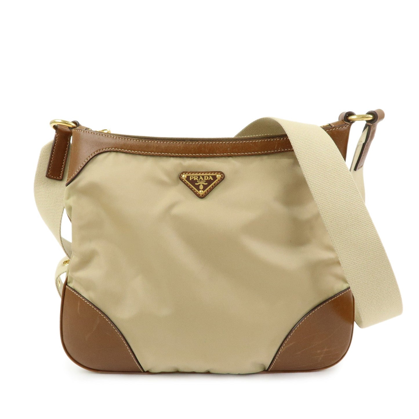 Crossbody Bag Triangle Shoulder Bag 2 Leather Nylon Beige