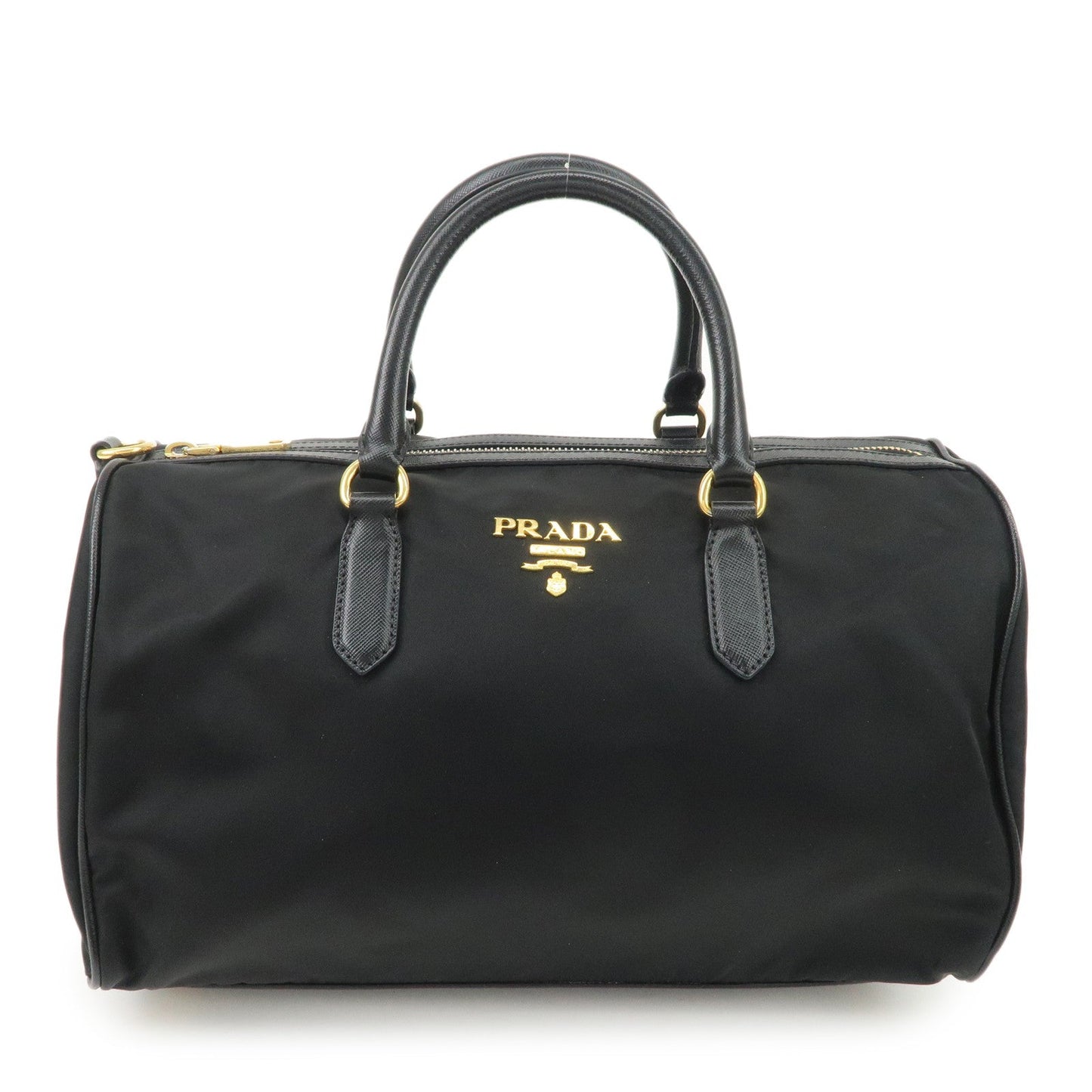 Boston Bag Hand Bag HDW d Leather Nylon Black Handbag