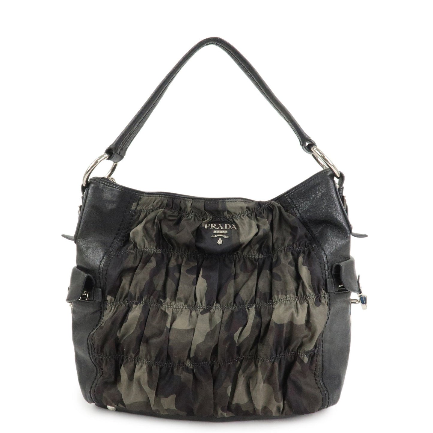Shoulder Bag Gathered 2Way Shoulder Hand Bag Leather Nylon Logo