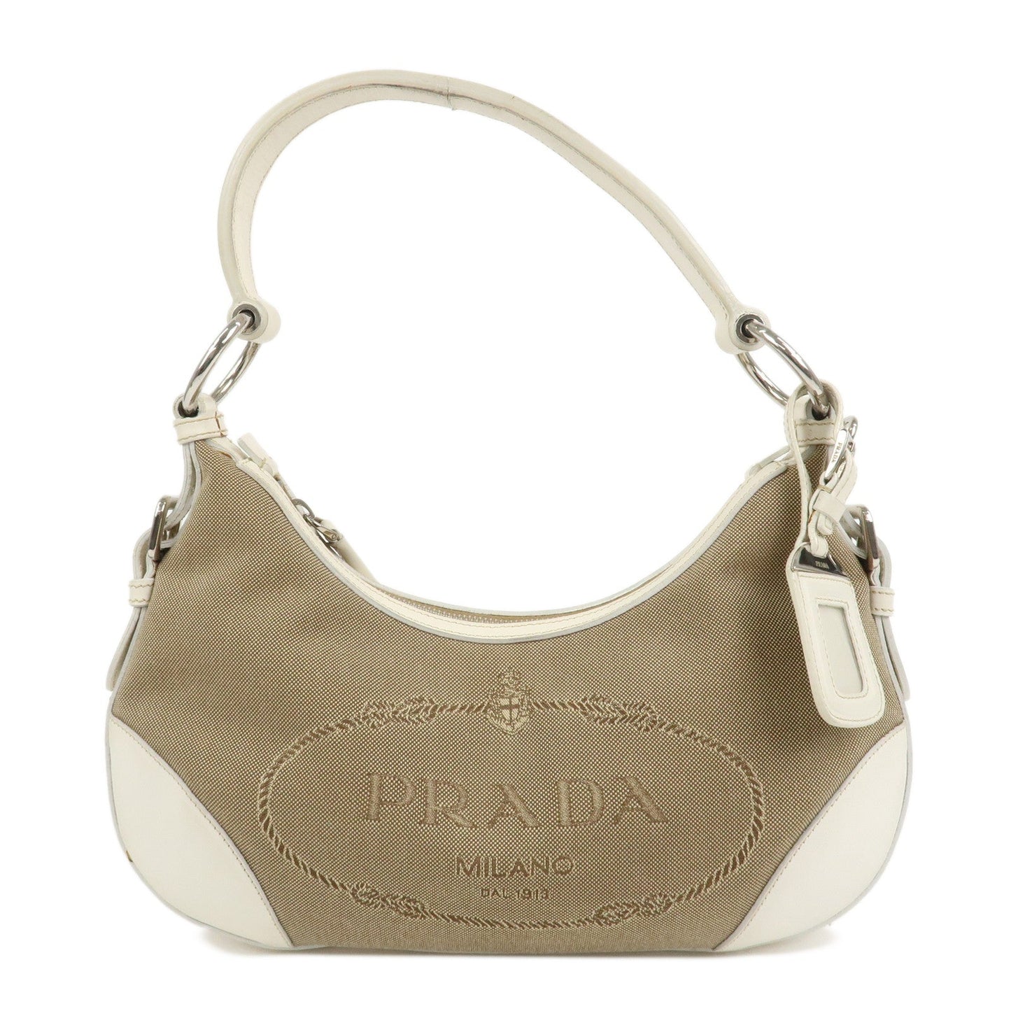 Shoulder Bag Hand Bag Leather Canvas White