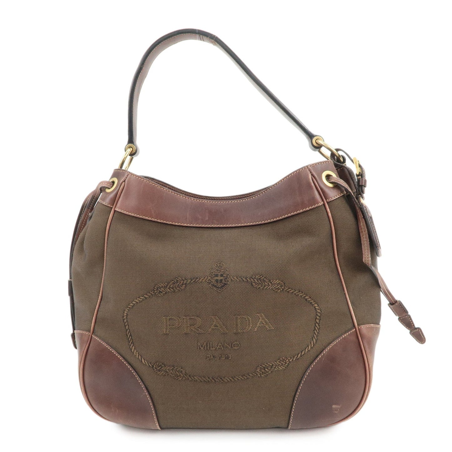 Shoulder Bag Triangle Hand Bag Leather Canvas Brown