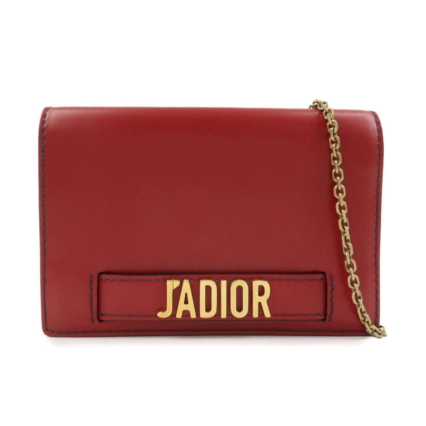 Dior Shoulder Bag Christian J’A Wallet WOC Leather Red Chain