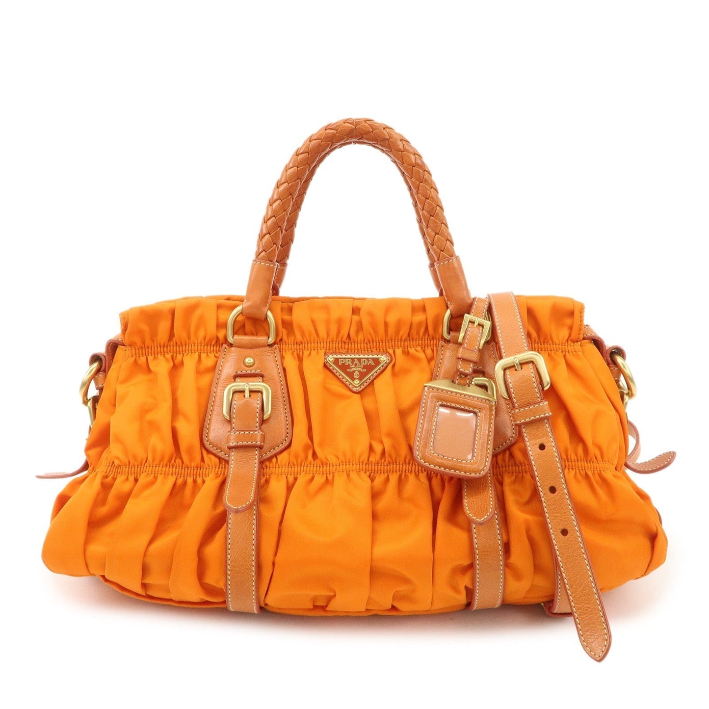 Triangle 2Way Bag Hand Bag d Leather Nylon Orange Handbag