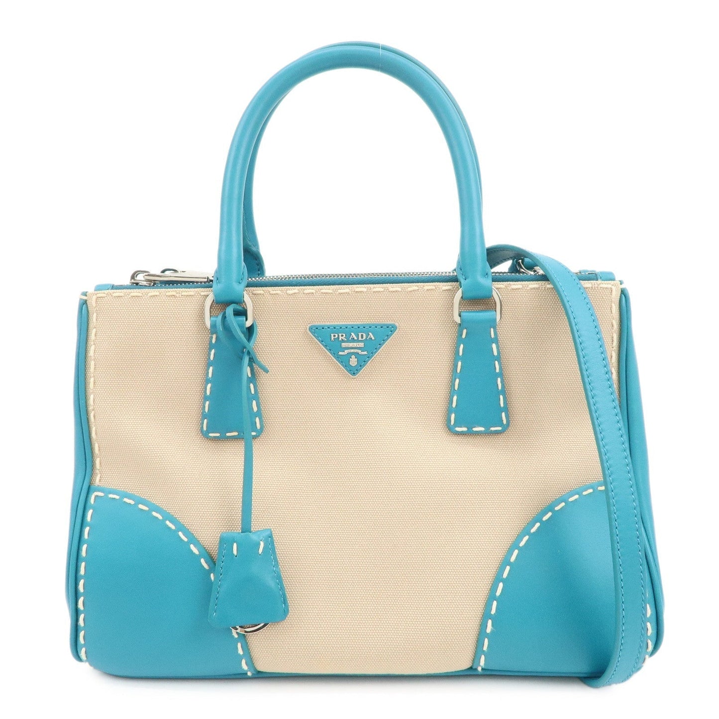 Tote Bag Triangle 2Way Bag Hand Bag Canvas Blue Logo