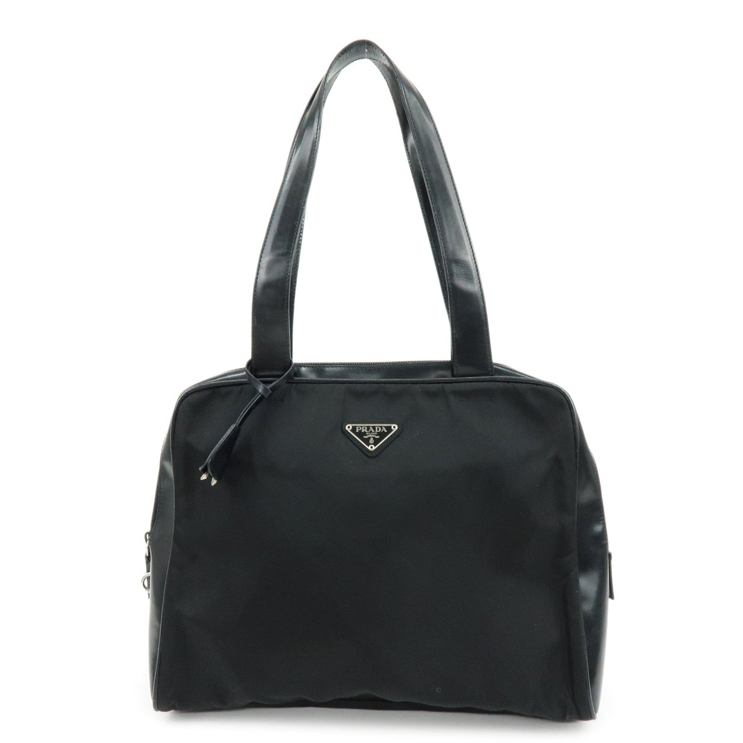 Tote Bag Triangle Shoulder Bag Leather Nylon Black