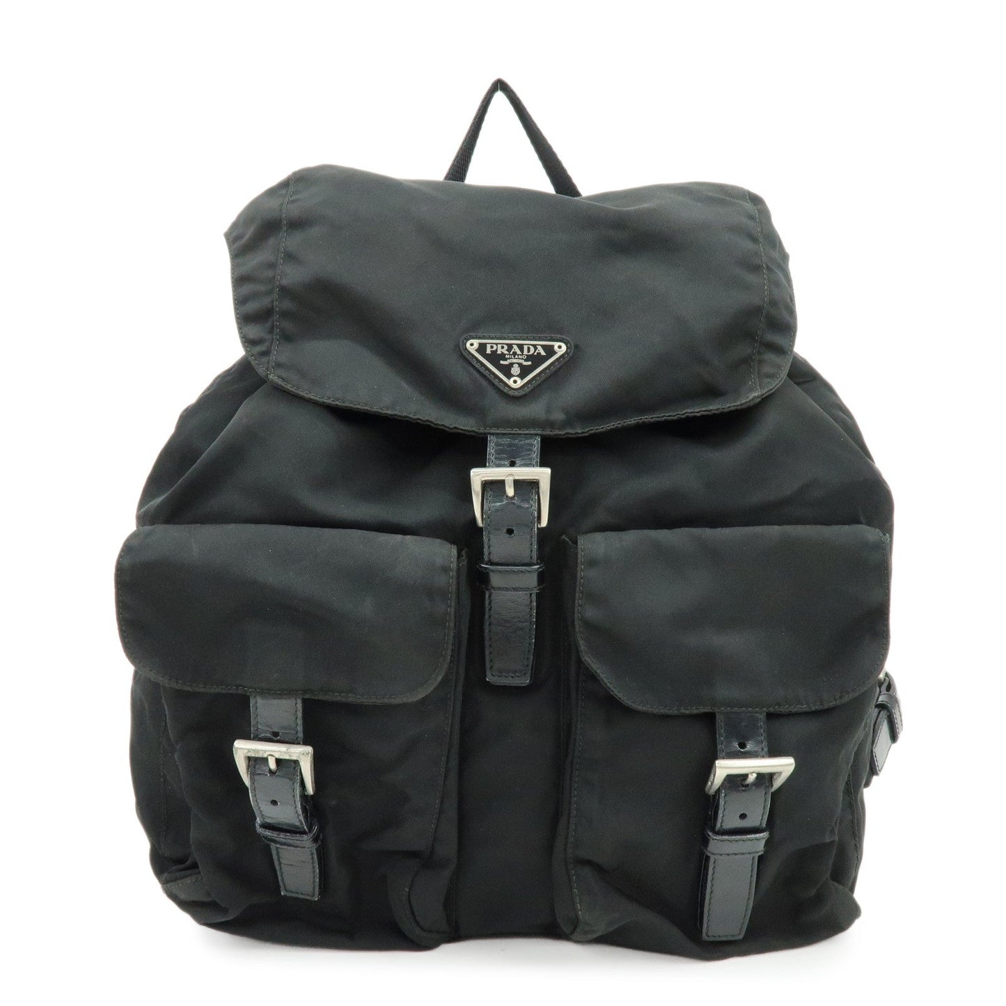 Backpack Triangle Rucksuck Leather Nylon Black