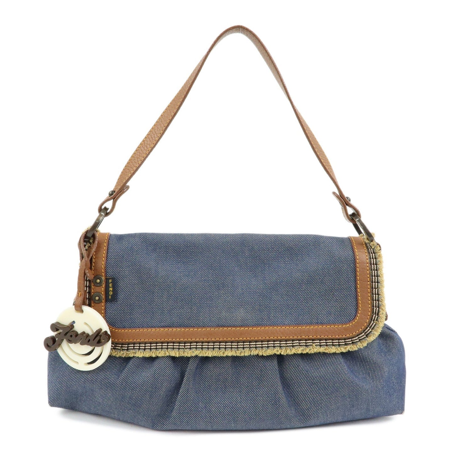Shoulder Bag Hand Bag Indigo Leather Denim Brown