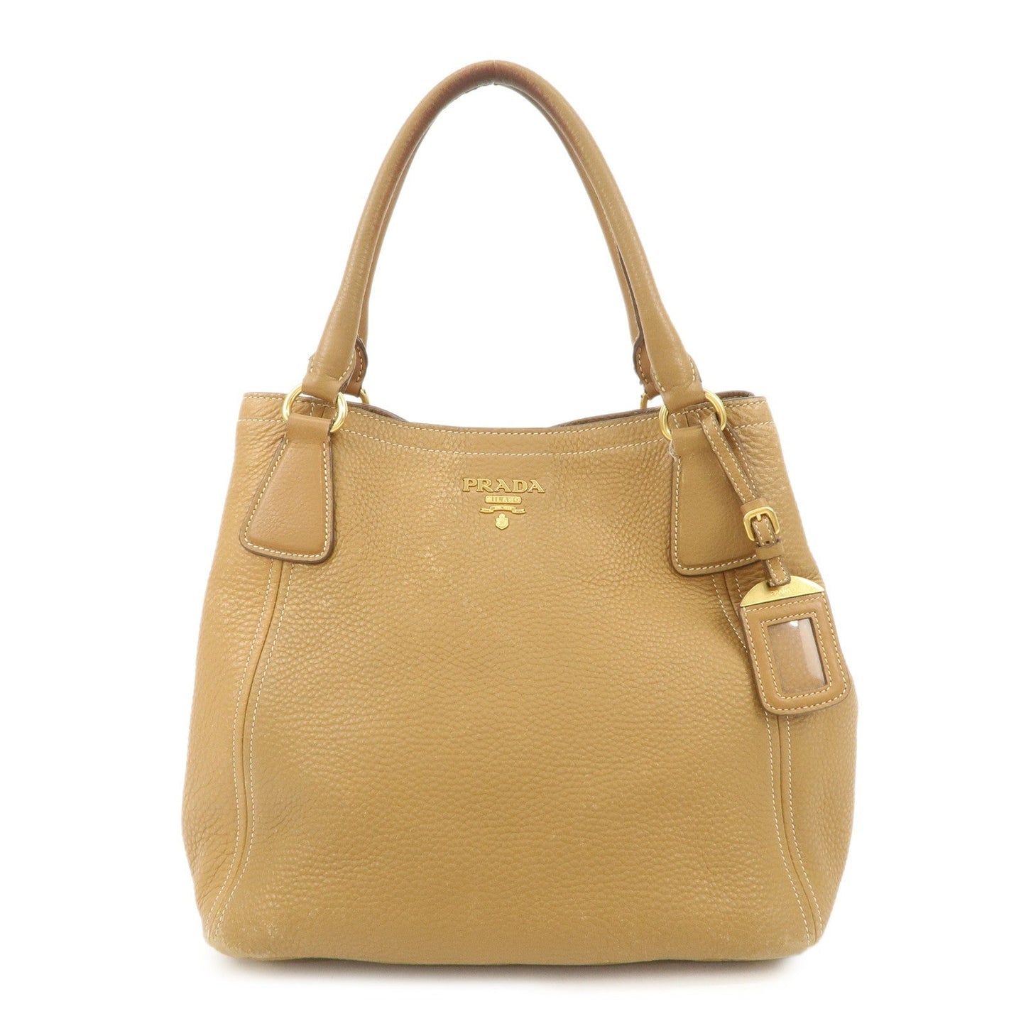 Prada Tote Bag Hand Bag Shoulder Bag HDW d Leather Beige Gold