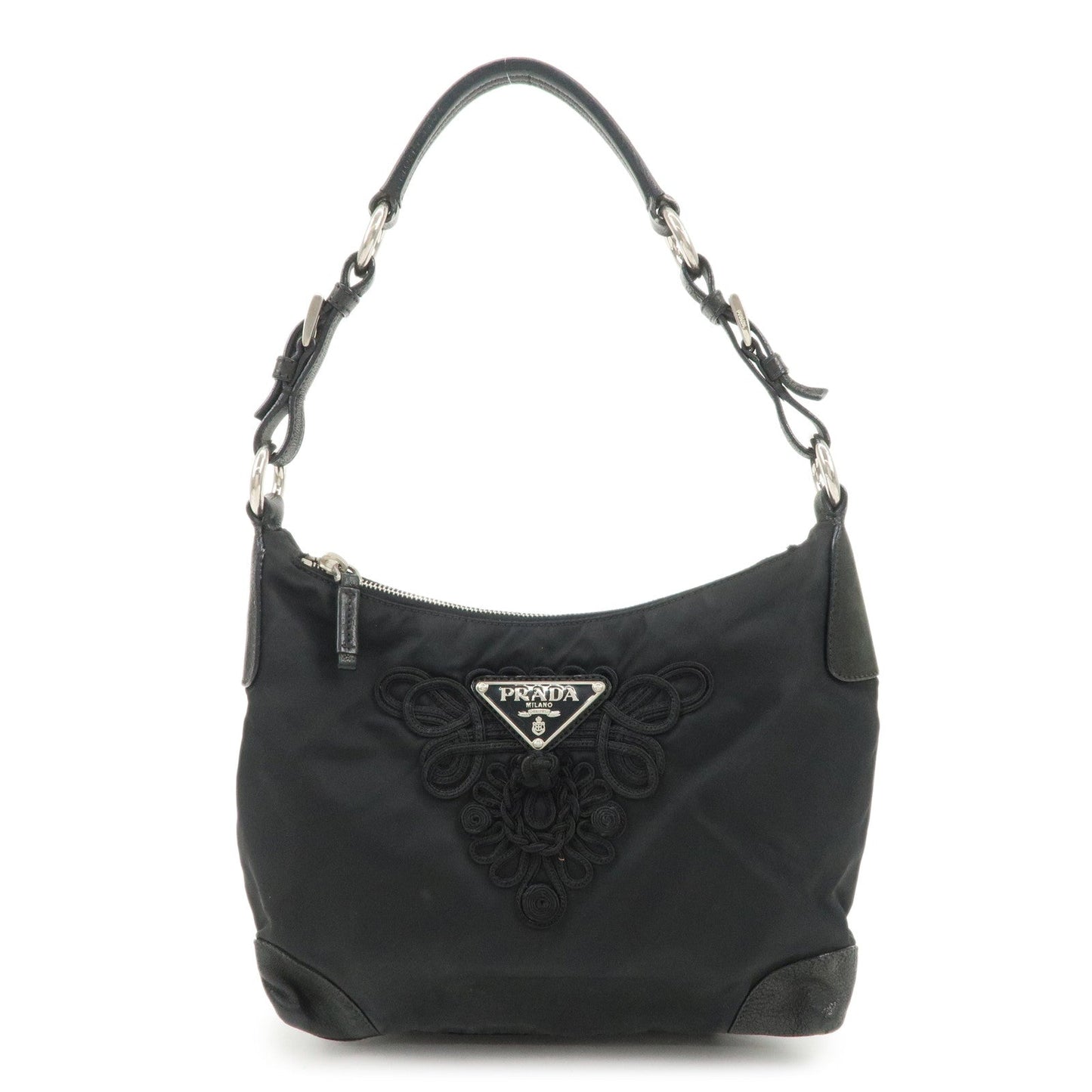 Shoulder Bag Triangle Hand Bag d 2 Leather Nylon Black