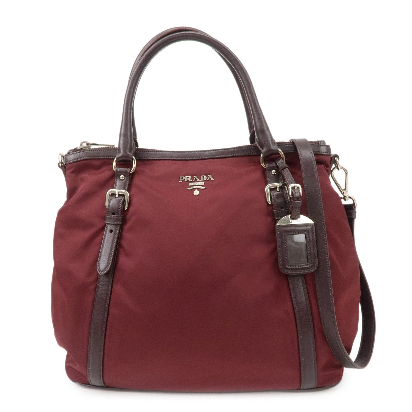 Prada Shoulder Bag Tessuto Hand Bag Burgundy d Nylon Red Logo