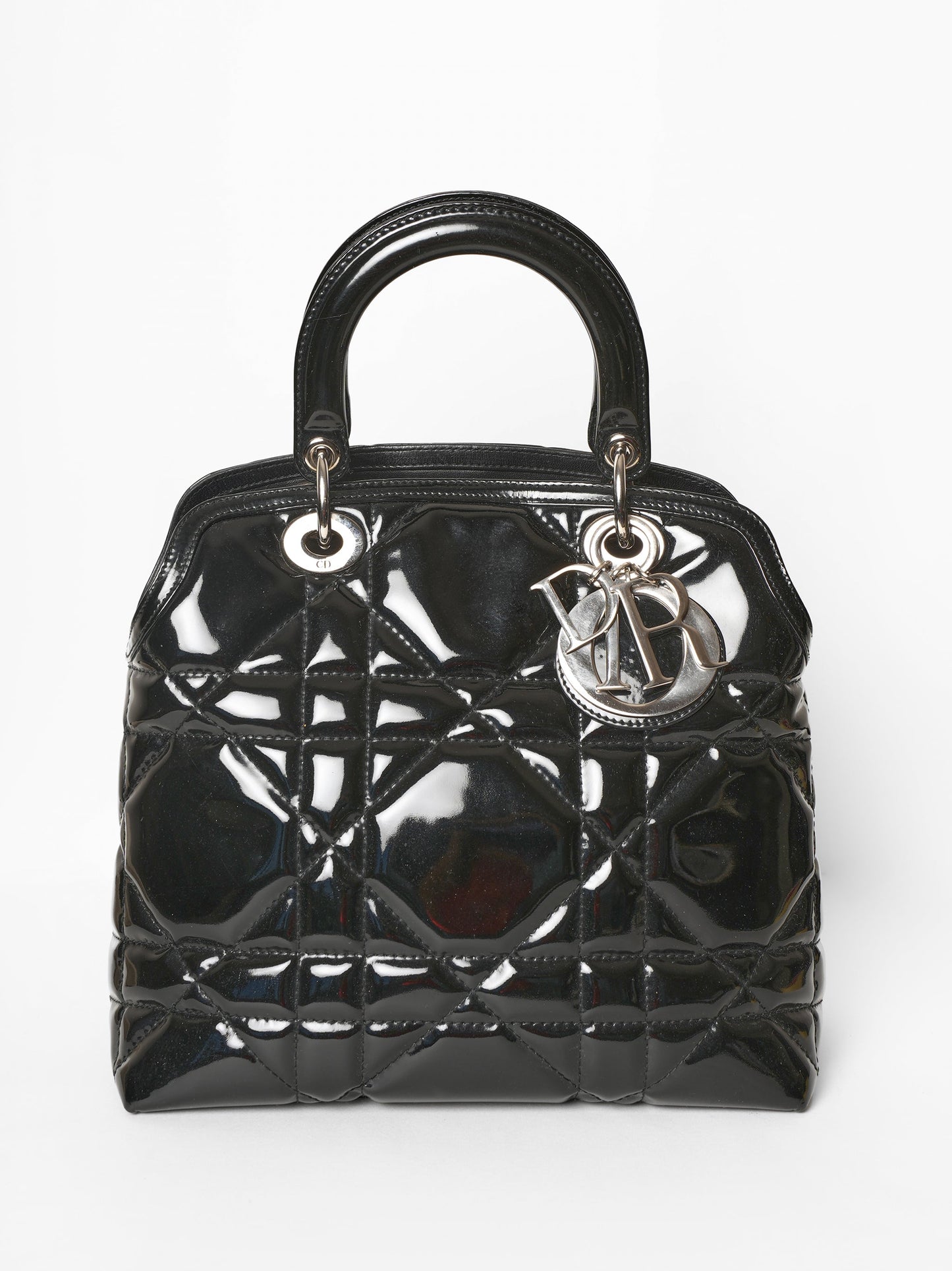 Dior Handbag Christian Granville Bag Patent Black Top Handle