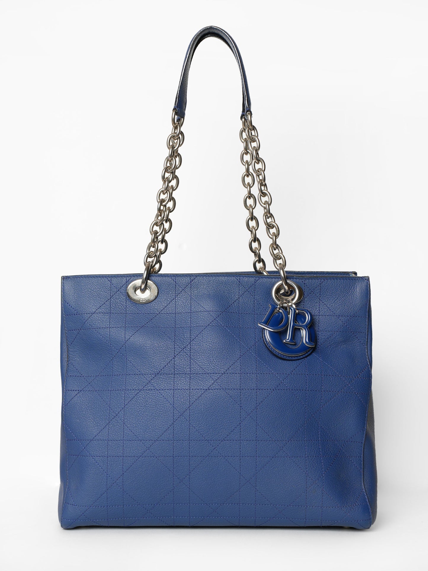 Dior Tote Bag Christian Shoulder Bag Leather Blue