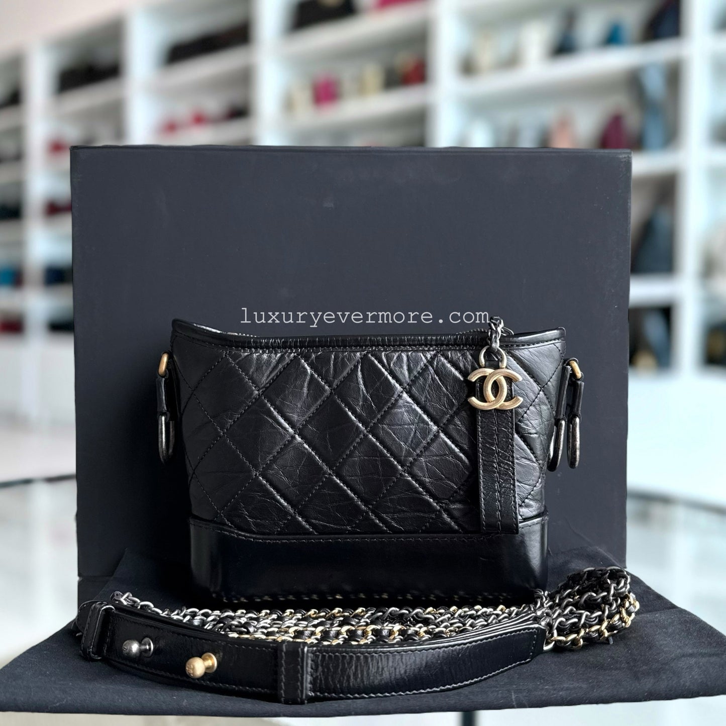 Chanel Gabrielle Small - Calfskin Hobo Hardware Quilted Black Hobo Bag