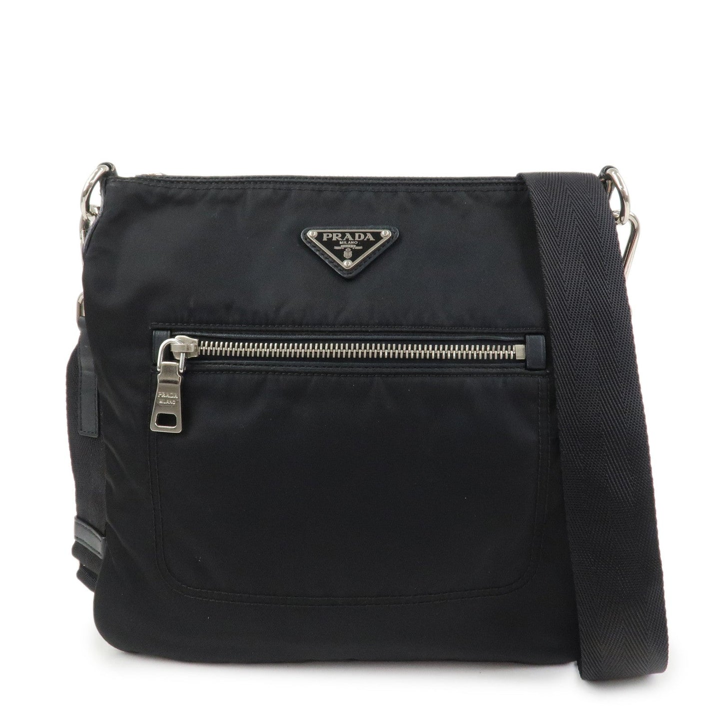 Shoulder Bag Triangle 6 Leather Nylon Black