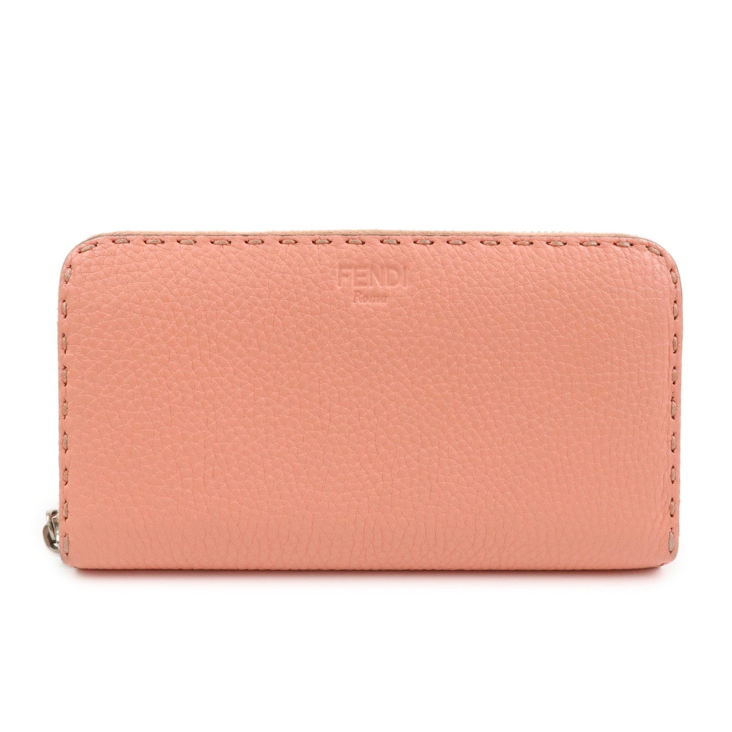 Round Zippy Long Wallet Leather Pink Handbag