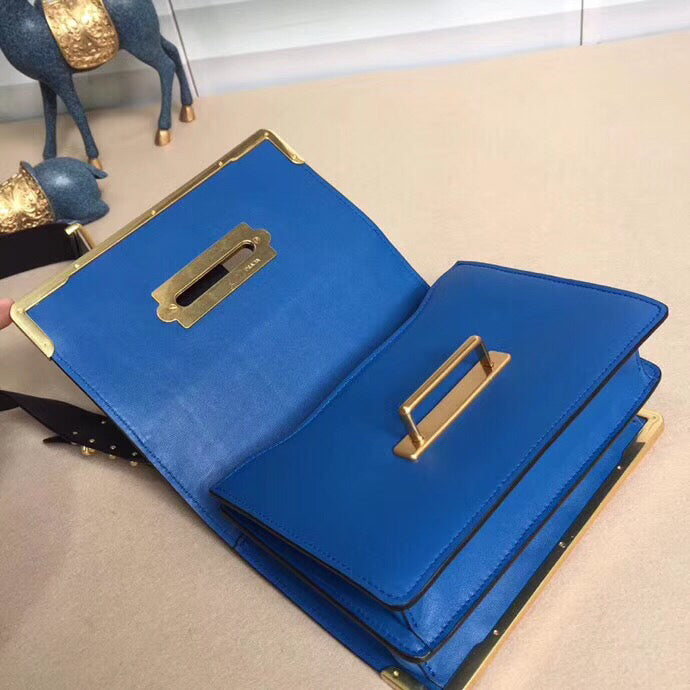 Prada Cahier Shoulder Bag In Hydra Leather Black Blue