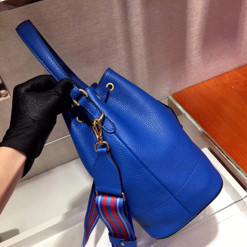 Prada Bag In Grained Calfskin Blue Bucket Bucket Bag