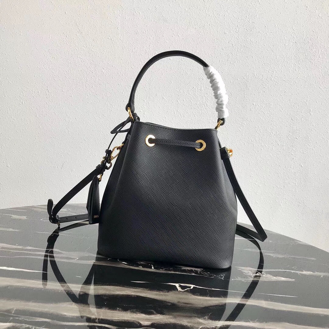 Prada Bag In Leather Saffiano Black Bucket Bag