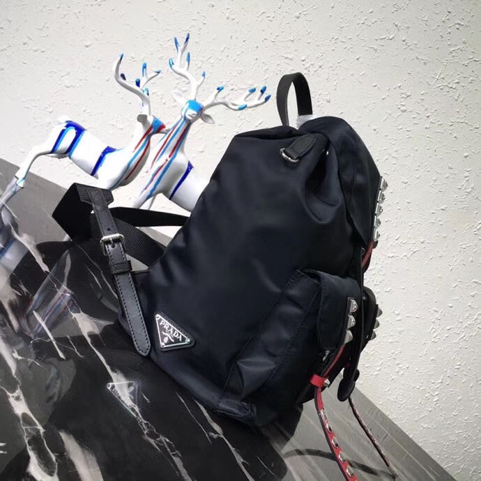 Prada Backpack With Studs Nylon Metal Black