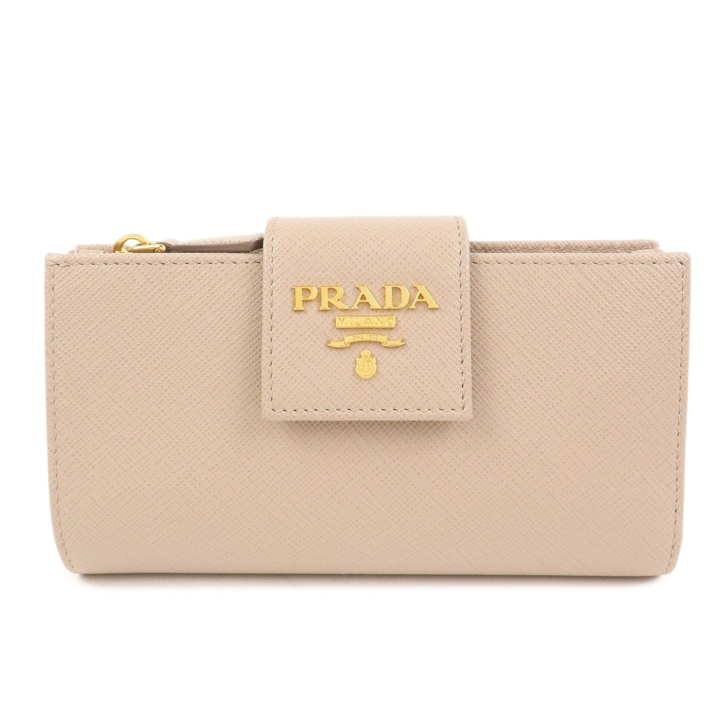 Flap Long Wallet Leather Saffiano Beige Handbag