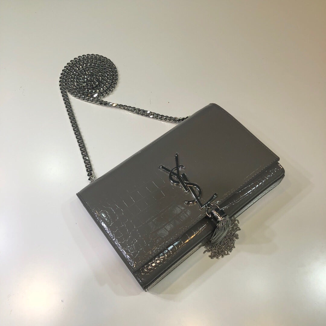YSL Saint Laurent Kate Tassel Embossed 7.8in 20cm Green Small Chain Handbag 78In20Cm Ysl