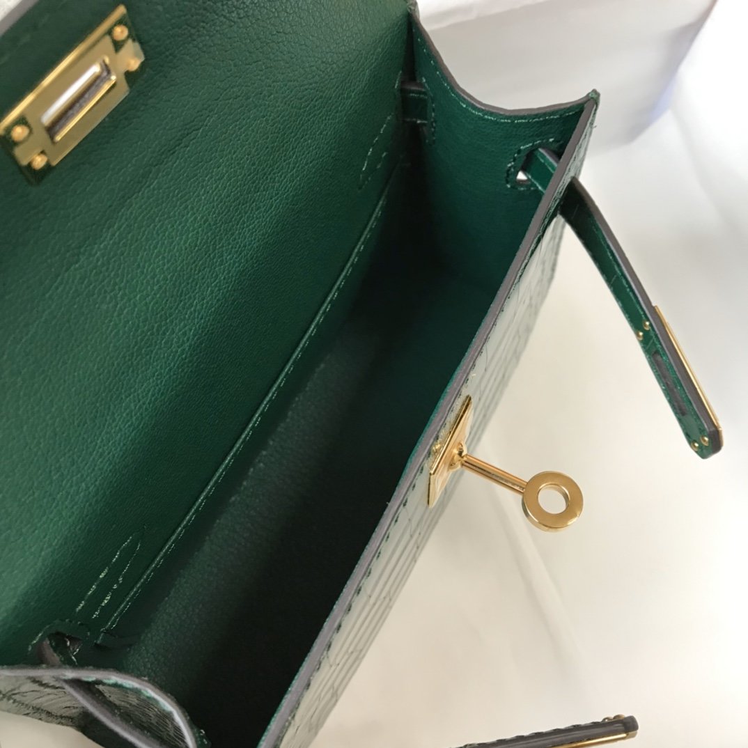 Top Quality Kelly Embossed Patent Emerald Color Gold Mini Shoulder Bag