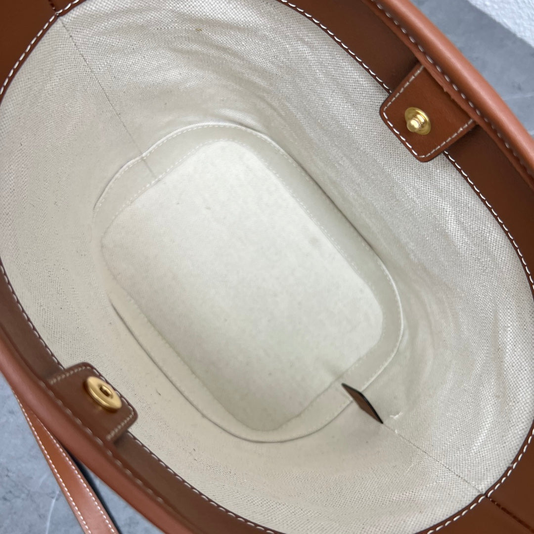 Top Quality Cuir Triomphe In Textile Natural Tan Small Bucket Bag