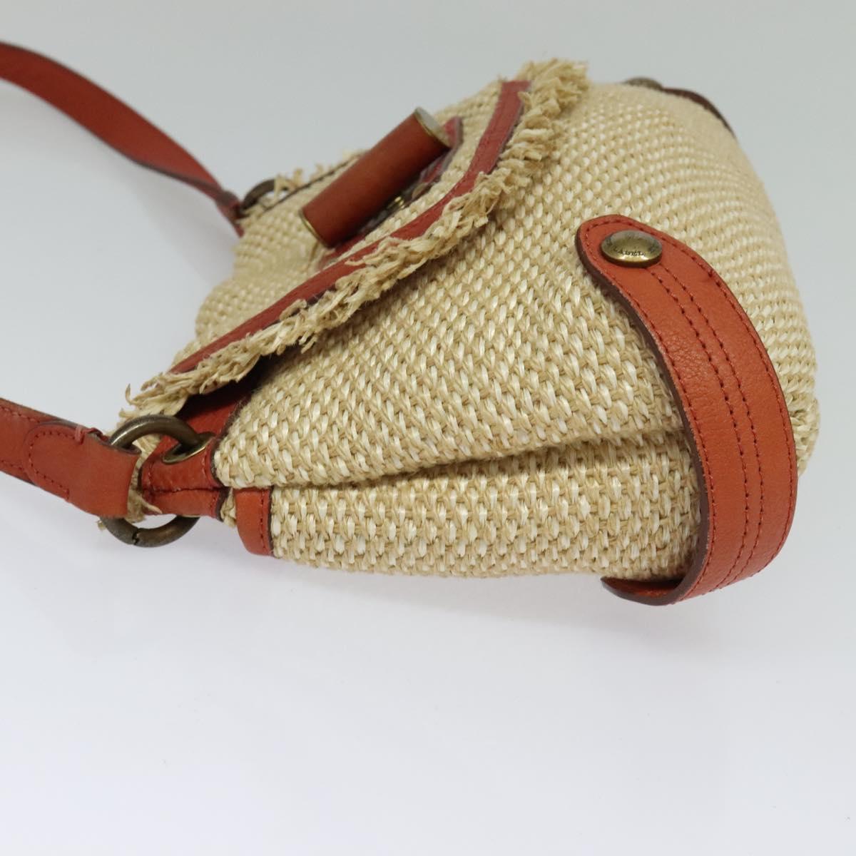 Burberry Label Shoulder Bag Wicker Beige Blue