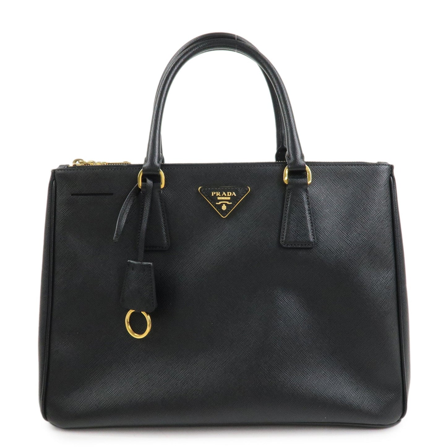 Triangle Galleria 2Way Bag Leather Saffiano Black Handbag