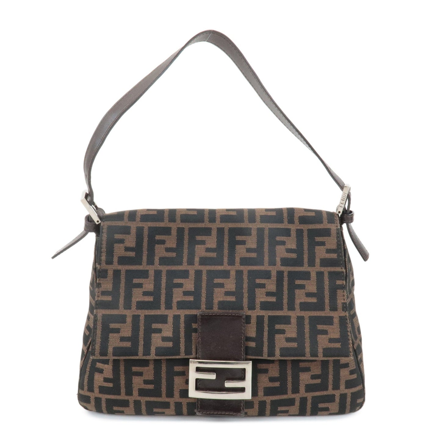 Fendi Shoulder Bag Mamma Baguette HDW d 2 Leather Canvas Silver