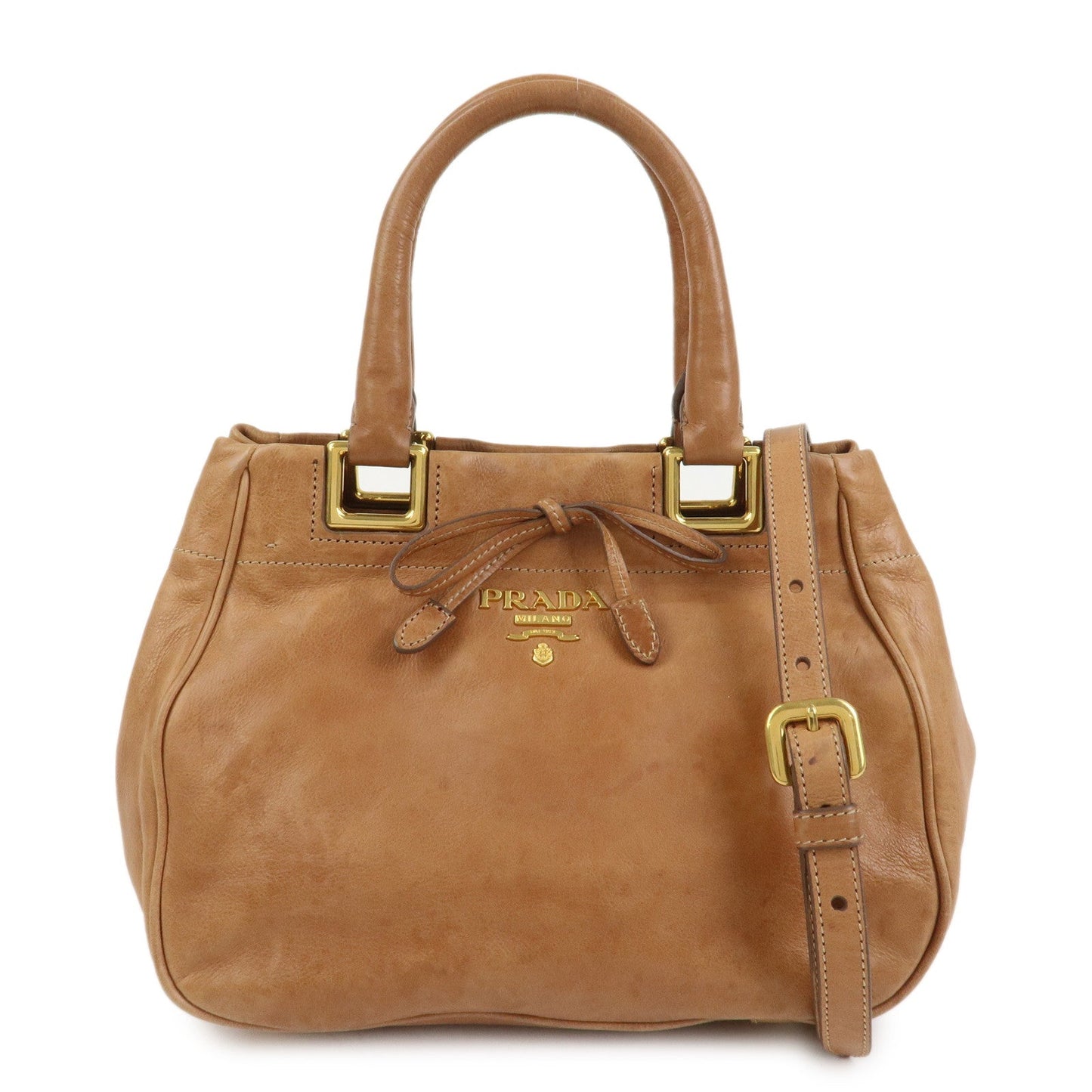 Shoulder Bag Ribbon Bag Hand Bag Leather Brown