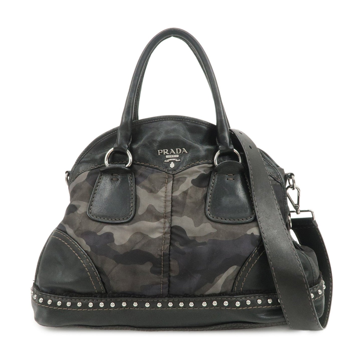 Shoulder Bag 2Way Hand Camouflage Leather Nylon Black
