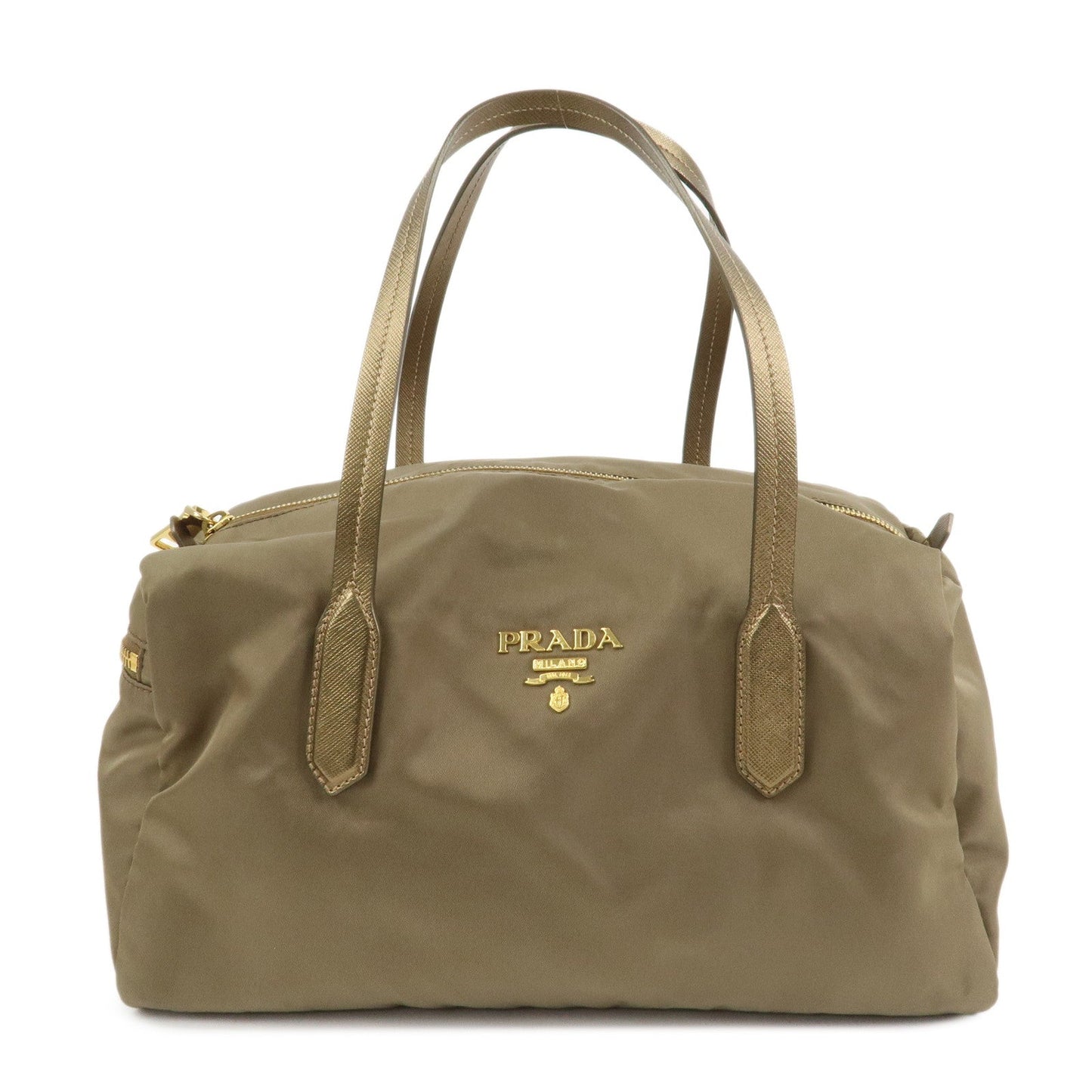 Shoulder Bag Hand Bag Khaki Leather Nylon Saffiano