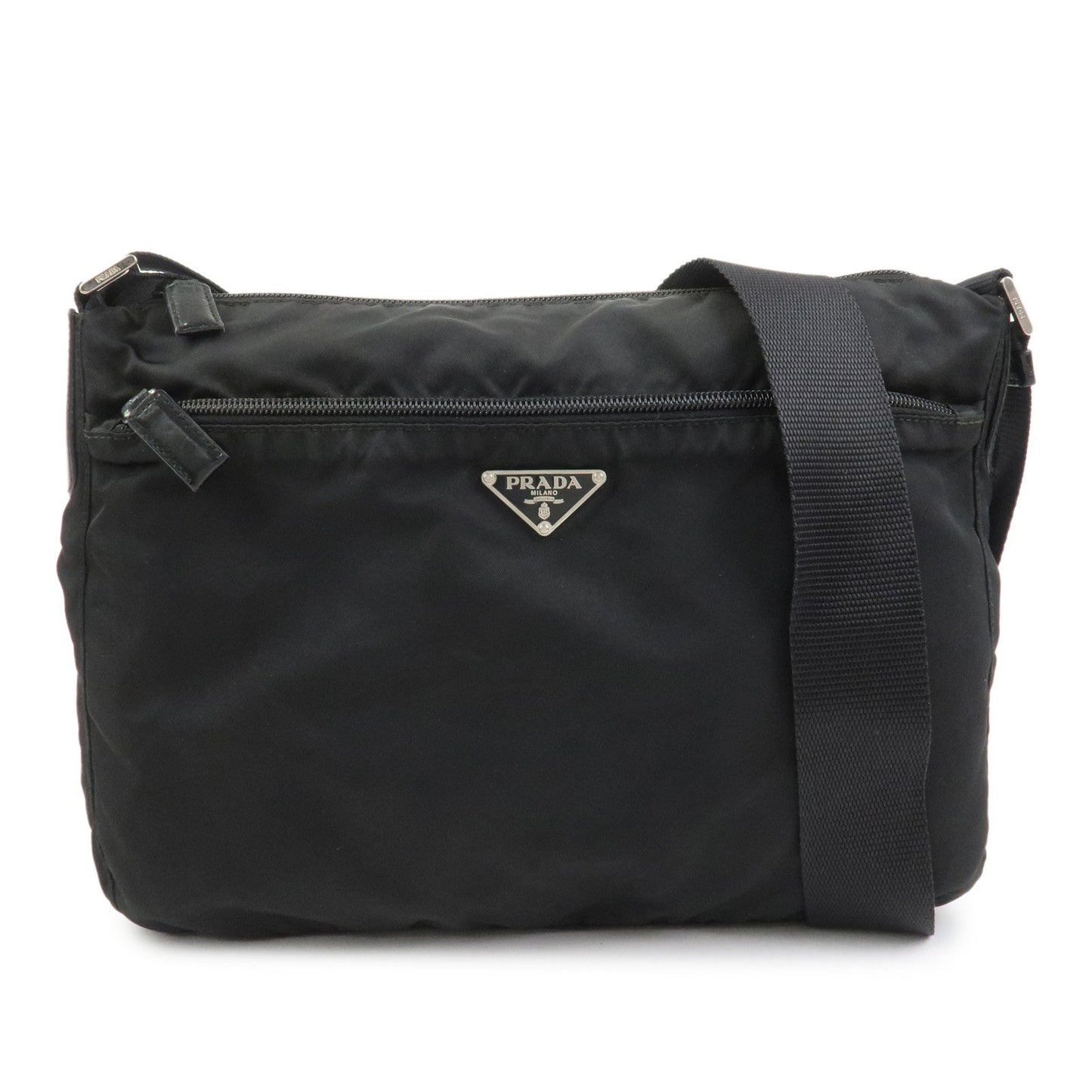 Shoulder Bag Triangle 2 Leather Nylon Saffiano Leather Black 2