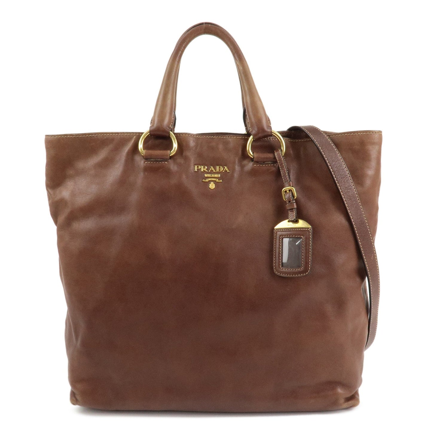 Tote Bag 2way Shoulder Bag HDW d Leather Brown Gold