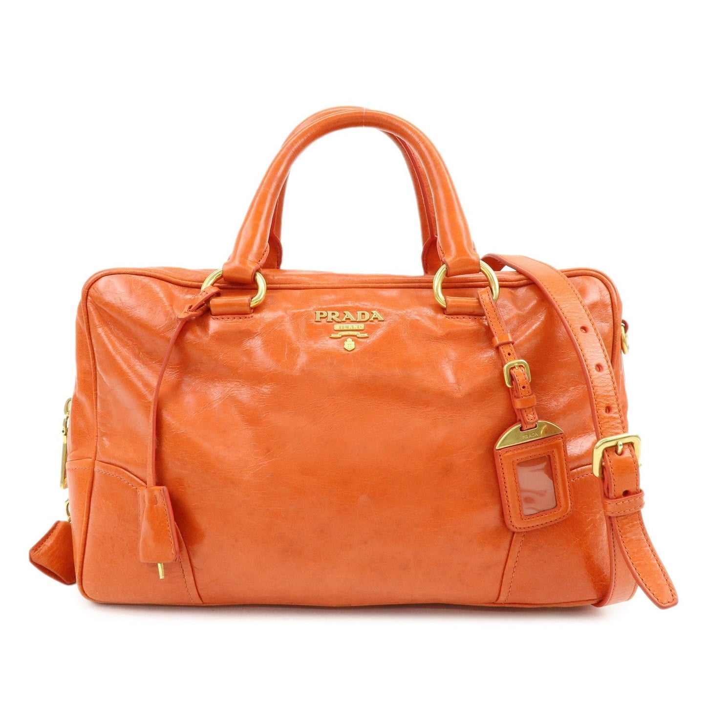 Shoulder Bag Boston Bag Hand Bag Leather Orange Logo