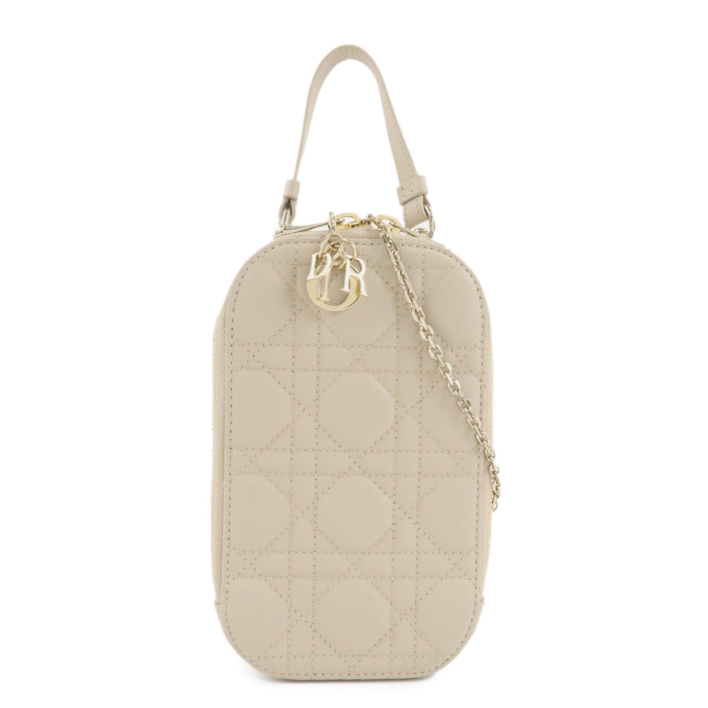 Dior Handbag Christian Lady Call'in Cannage Lamb Skin Phone
